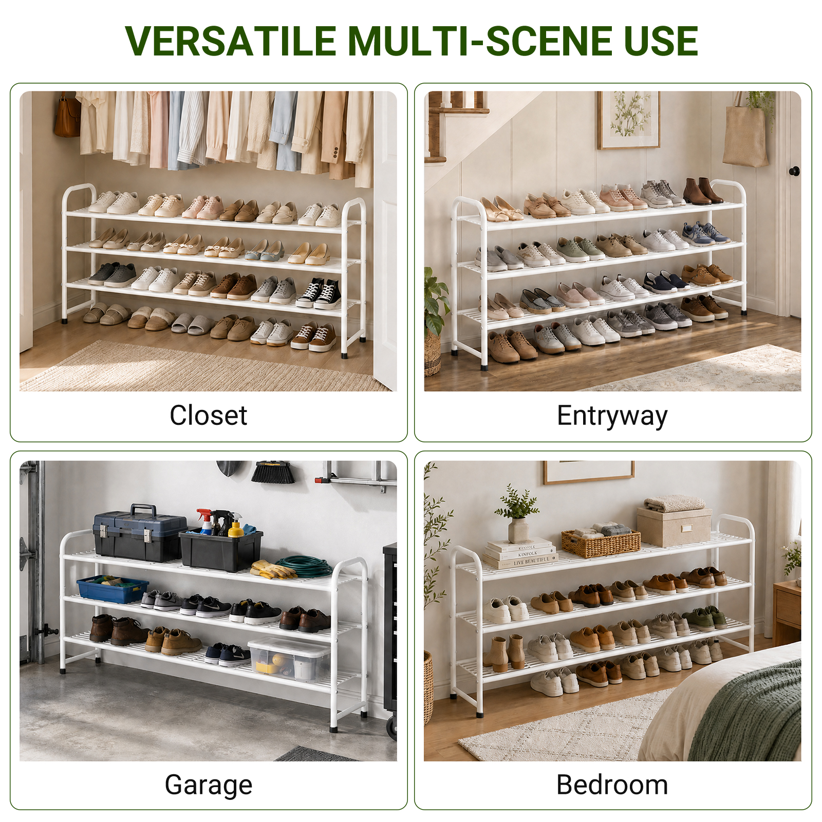 MISSLO Long Shoe Rack for Closet Metal Stackable Shoe Organizer for Closet Wide Closet Shoe Rack for Entryway Wire Shoe Storage 3 Tier Extra Large Shoes Shelf for Entryway, Closet Floor, White - Image 7