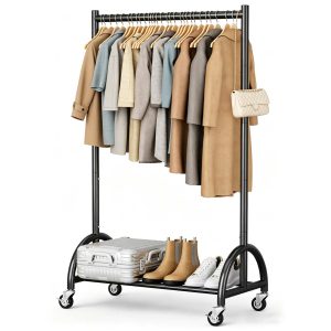 MISSLO Heavy Duty Clothing Rack with Wheels Rolling Clothes Racks for Hanging Clothes, Coats, Garment, Dress, Black, 28" W